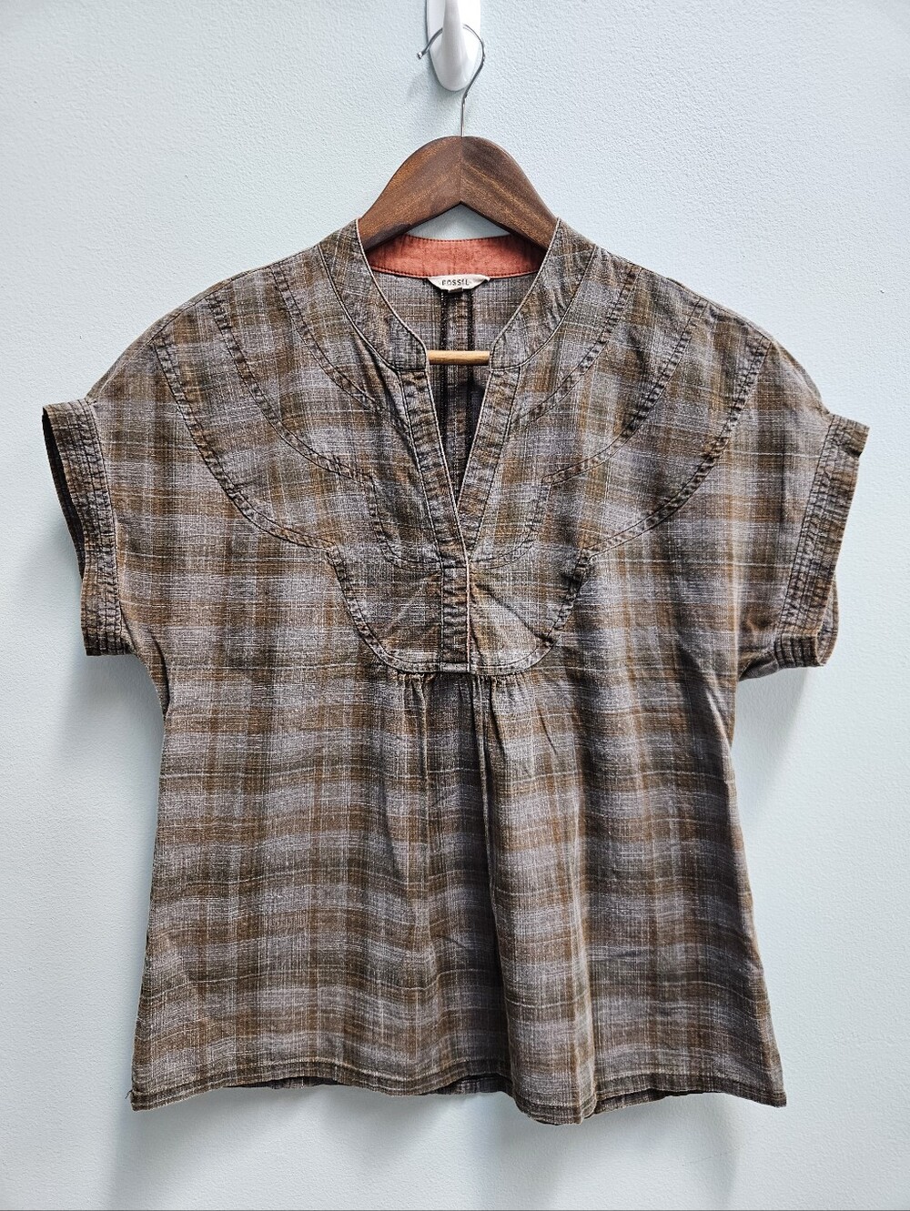 Fossil Brown Plaid Short-Sleeve Top - Picture 10 of 10